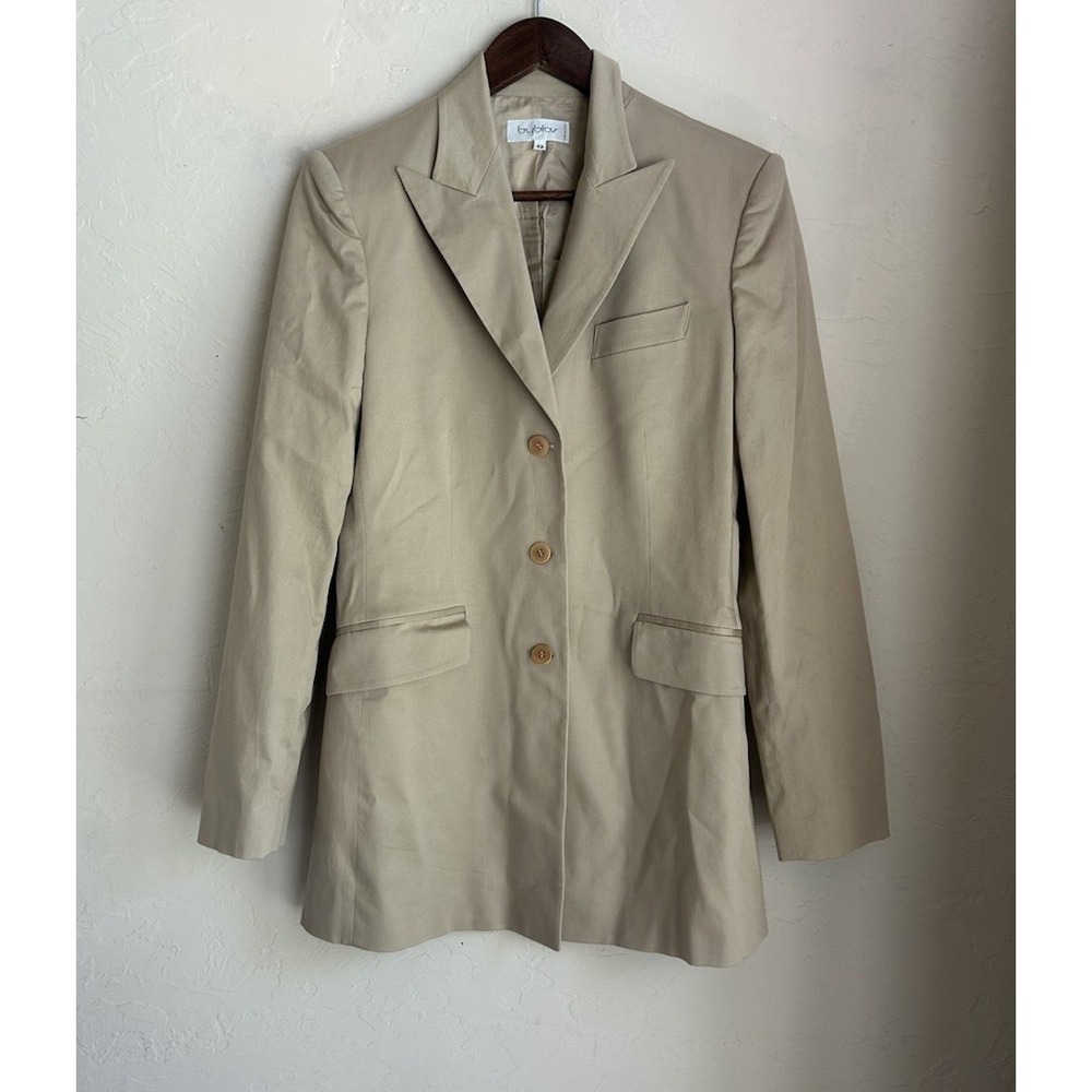 Byblos Beige Blazer Jacket 42 Italy 6 US Tailored Minimalist Quiet Luxury